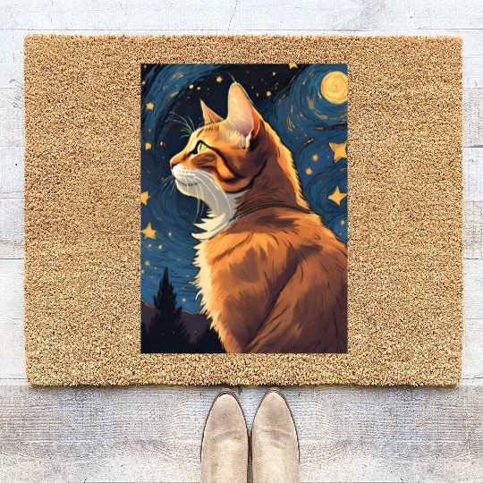 Cat painting red black cat Coir Doormats