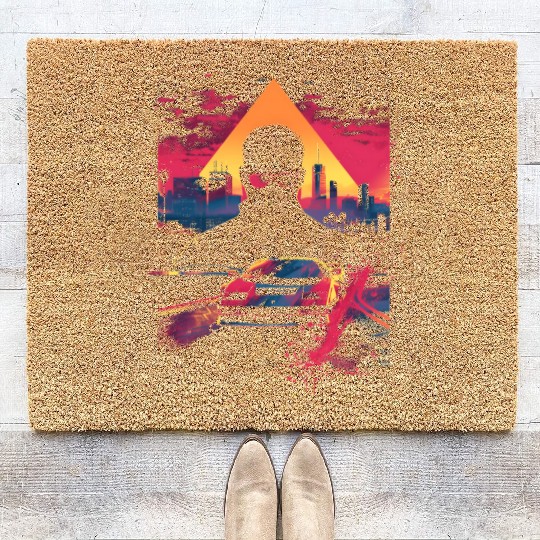 Vaporwave Man Retro Car City Synthwave 90s Coir Doormats