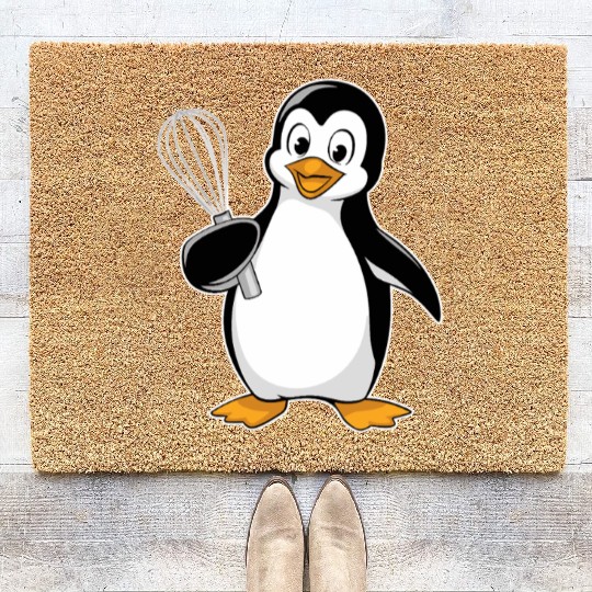 Whisk-Wielding Penguin Chef Delight Coir Doormats