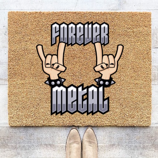 Forever Metal Heavy Metal Devil Horns Hand Gesture Coir Doormats