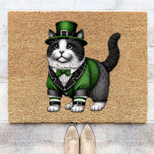 Lucky Cat in Green - St. Patrick’s Day Coir Doormats