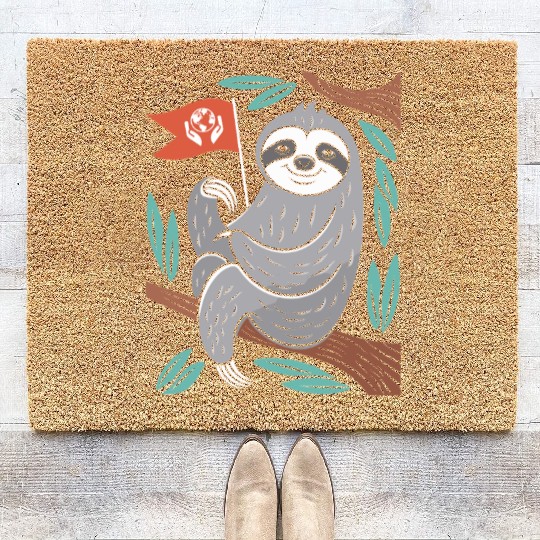Environmentalist Sloth Embracing Earth Stewardship Coir Doormats