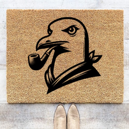 Seagull With Pipe In Cartoon Style Coir Doormats