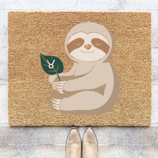 Taurus Zodiac Sloth Holding Leaf Coir Doormats