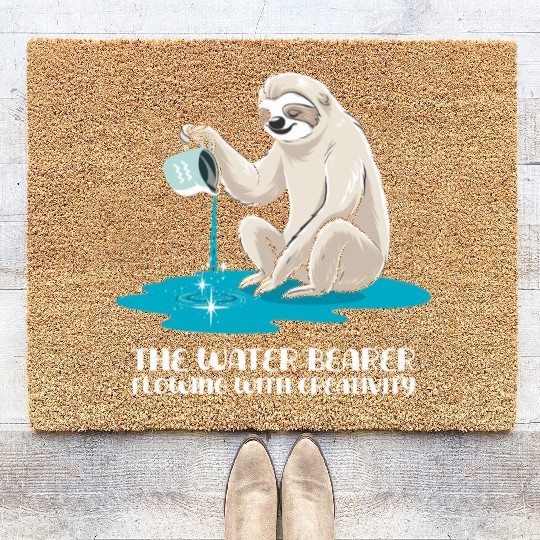 Aquarius Zodiac Sloth: The Water Bearer Flowing Coir Doormats