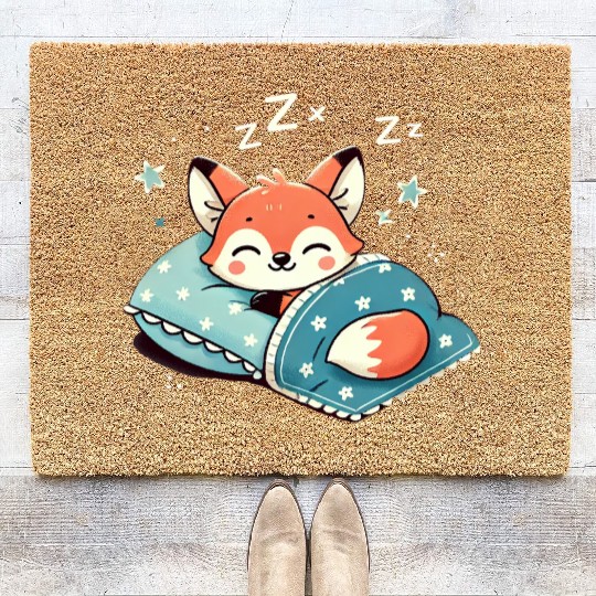Fox Sleeping In Bed At Night Time Coir Doormats