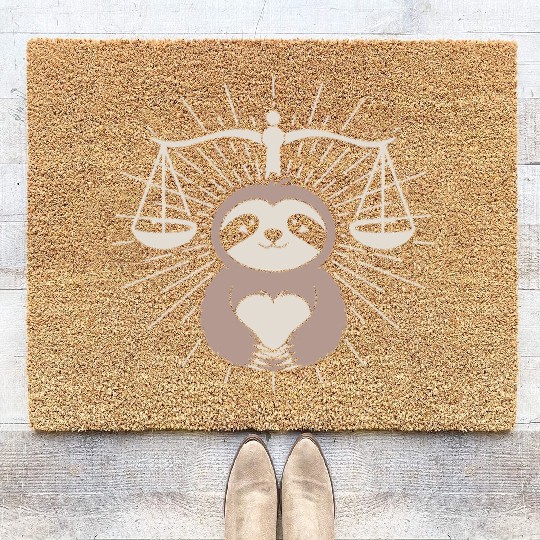 Charming Libra Zodiac Sloth Embrace Coir Doormats