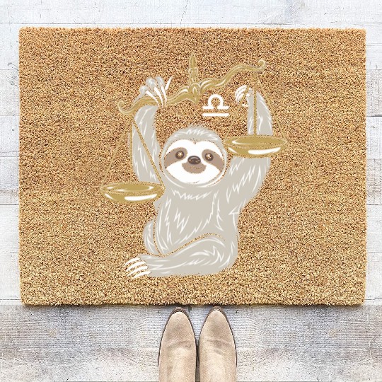 Charming Libra Zodiac Sloth Balancing Serenity Coir Doormats