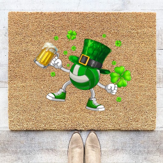 Volleyball Drinking Beer St Patrick's Day Coir Doormats