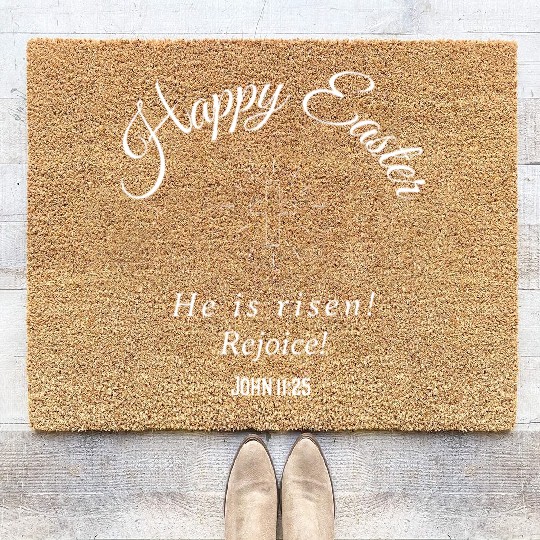 Happy Easter He is risen! Rejoice! Coir Doormats