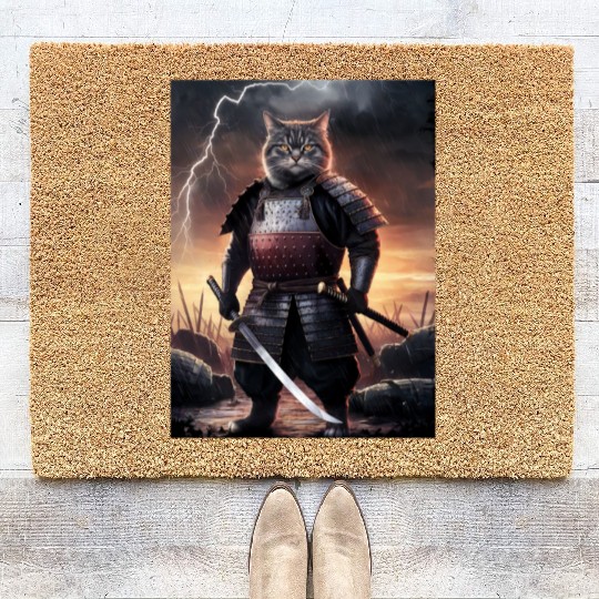 Japanese Cat Samurai Cat Coir Doormats