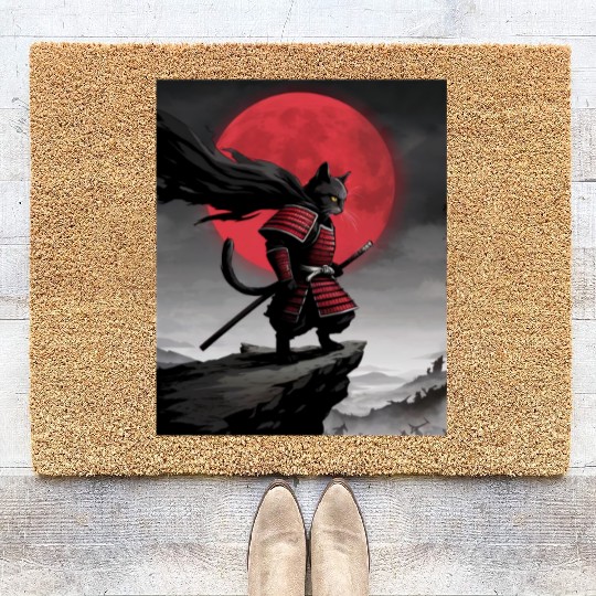Japanese Cat Samurai Cat Coir Doormats