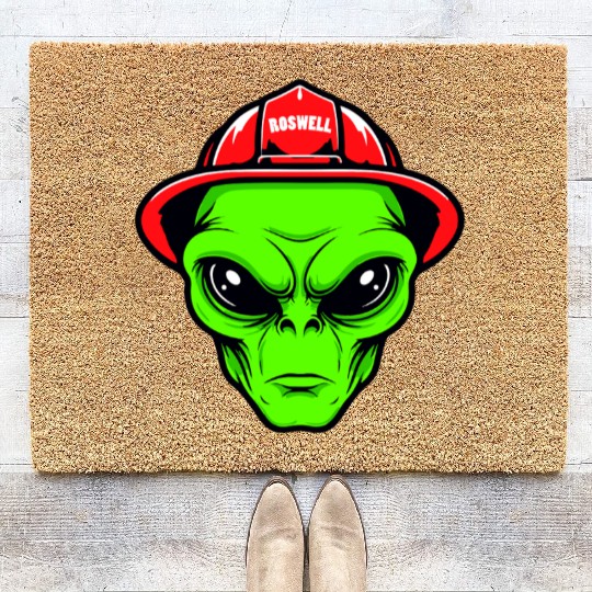 Grey Alien Fireman Coir Doormats
