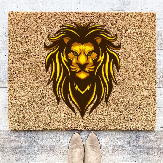 yellow lion with sharp looks Coir Doormats