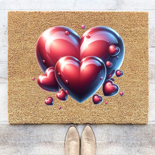 Wedding red love hearts clothing range Coir Doormats