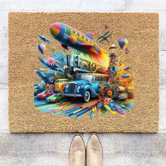 Multi-Colored Vehicles Coir Doormats