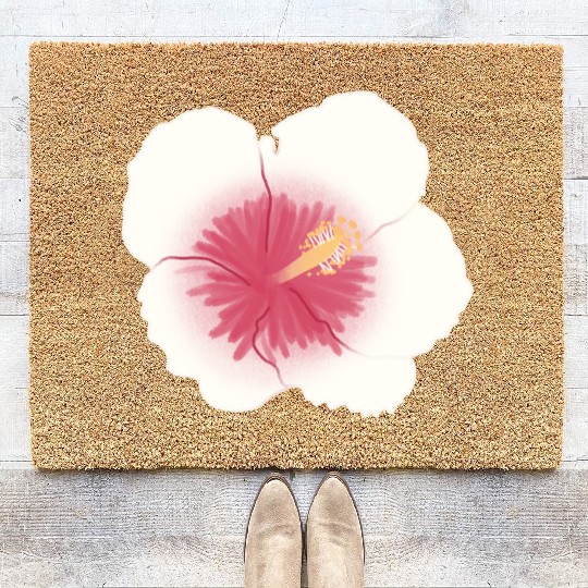 pink hibiscus flower Coir Doormats
