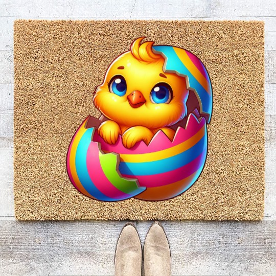 Cute Chick Cartoon Colorful Easter Egg Hatching Coir Doormats