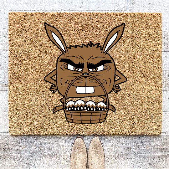 Easter Bunny Eggs Basket Evil Eye Dangerous Smile Coir Doormats