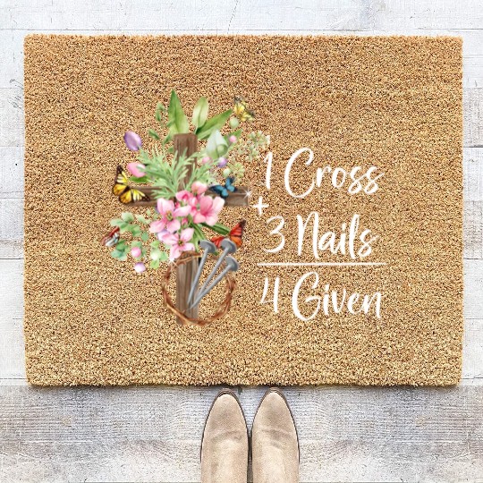 1 Cross 3 Nails 4 Given Christian He is Risen Coir Doormats