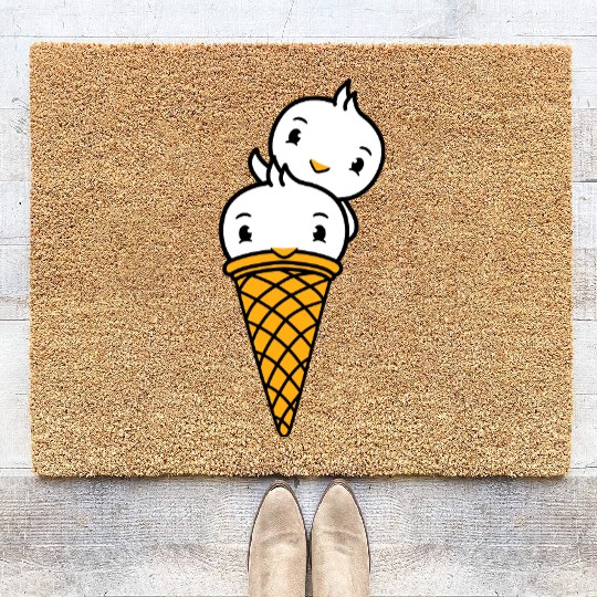 Two Birds Ice Cream Waffle Scoops Greeting Waving Coir Doormats
