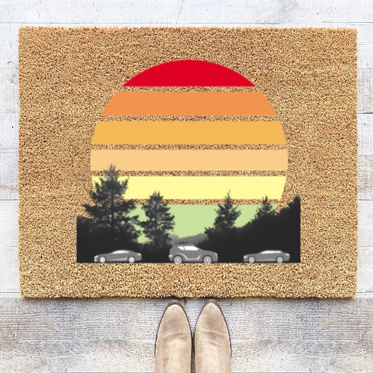 Green Horizons – Sun, Trees, and Vehicles Logo Coir Doormats