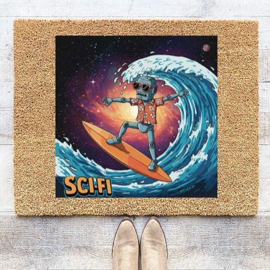 Sci- Fi: Surfer Robot In Outer Space Coir Doormats