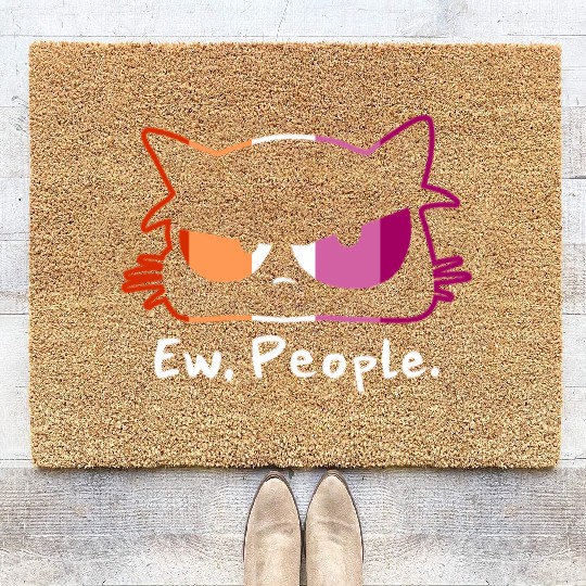 Cat Grumpy Face Ew People Lesbian Pride Colors Coir Doormats