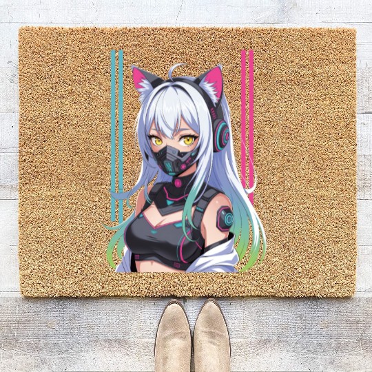 Futuristic Cyberpunk Girl Coir Doormats