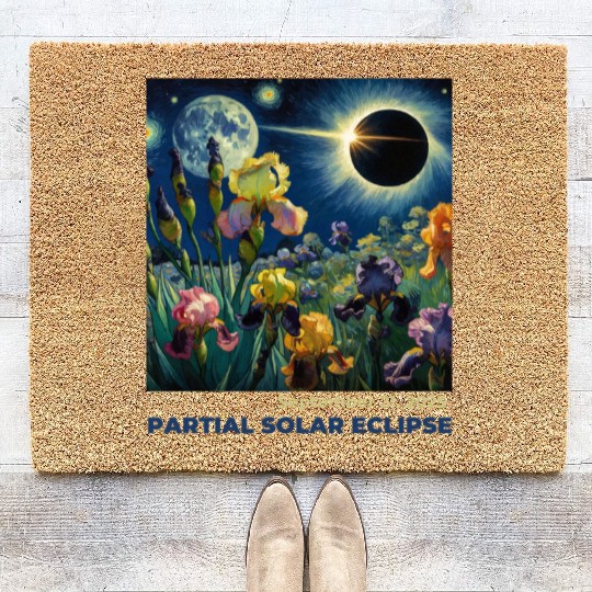 Partial Solar Eclipse Cosmic Floral Night on Coir Doormats