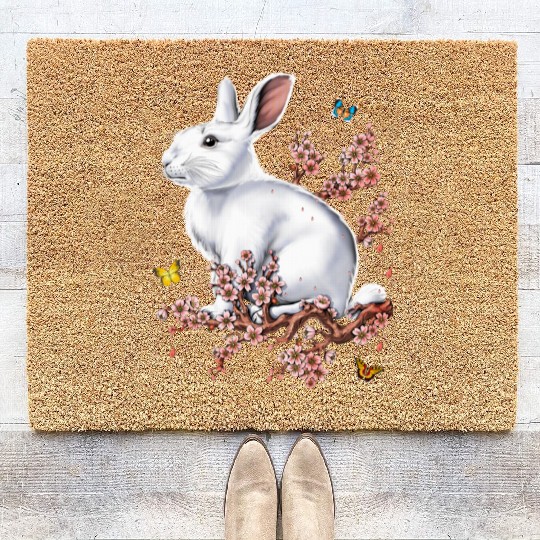 Rabbit Cherry Blossom FULL Coir Doormats