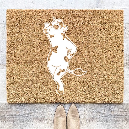 Elegant Cow Model Silhouette Farm Coir Doormats