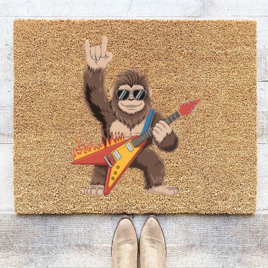 Bigfoot Playing Guitar Rock On Sasquatch Coir Doormats