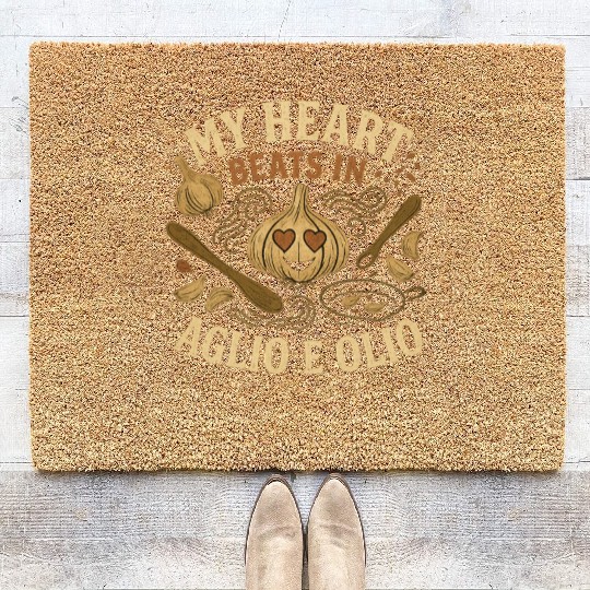 My Heart Beats in Aglio e Olio Cooking Garlic Coir Doormats