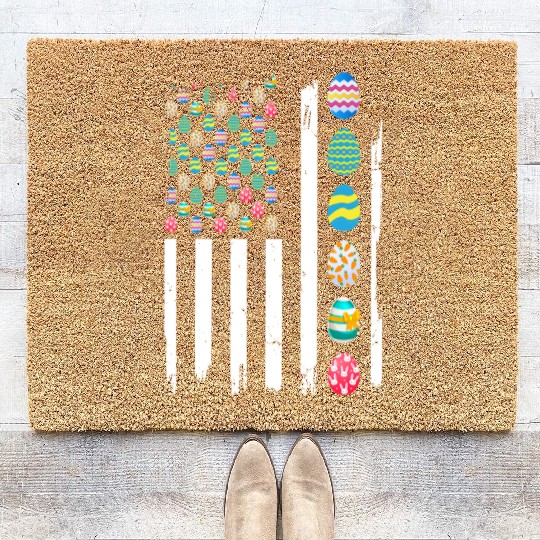 USA Flag Easter Day Eggs Celebrate Patriotic Coir Doormats