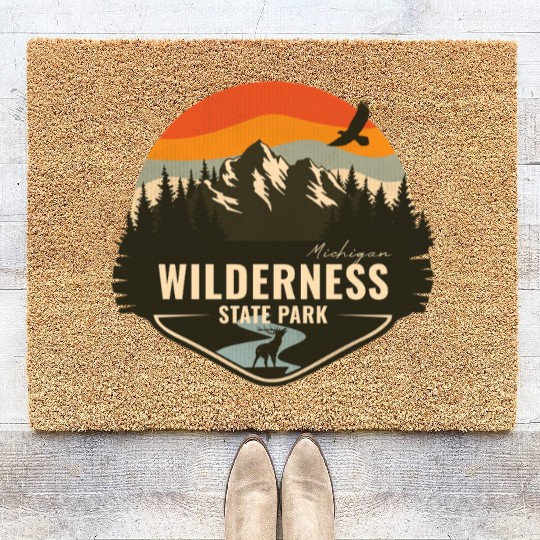 Wilderness State Park Michigan MI Retro Camping Coir Doormats