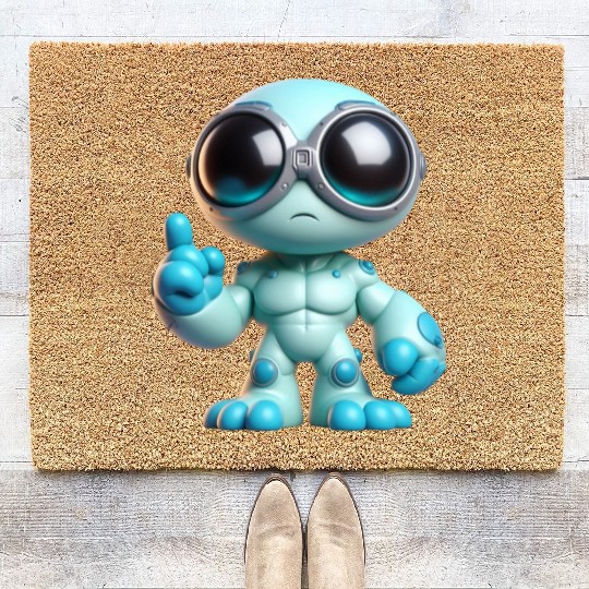 Blue Alien Robot with Goggles Coir Doormats