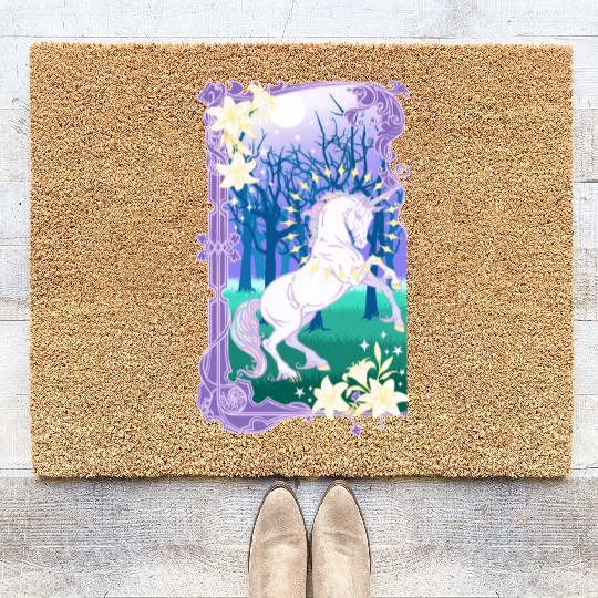 Unicorn fantasy lilac moon Coir Doormats