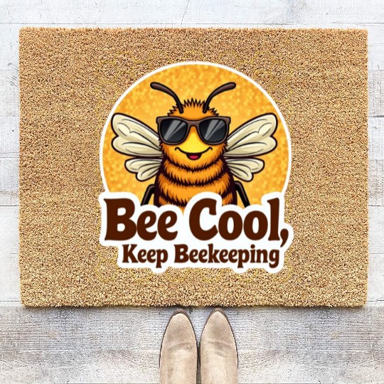 Cool Beekeeper Bee with Sunglasses Coir Doormats