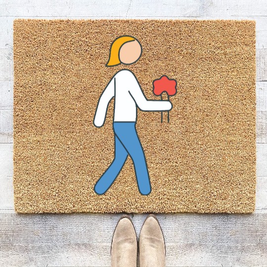 Person walking with flowers in hand Coir Doormats