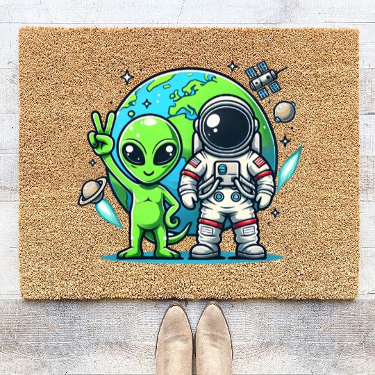 Alien Astronauts In Space Coir Doormats