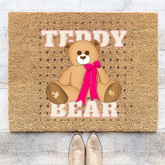 Teddy Bear With A Pink Bow Coir Doormats