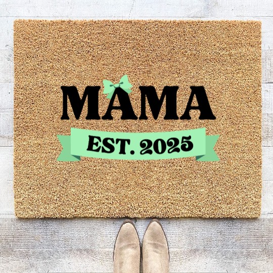 Mama Est. 2025 - Light Green Bow Maternity Design Coir Doormats