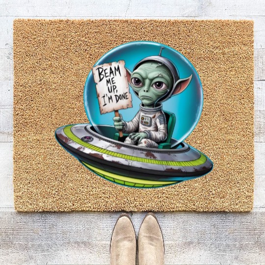 UFO Mars beam me up Allien Coir Doormats