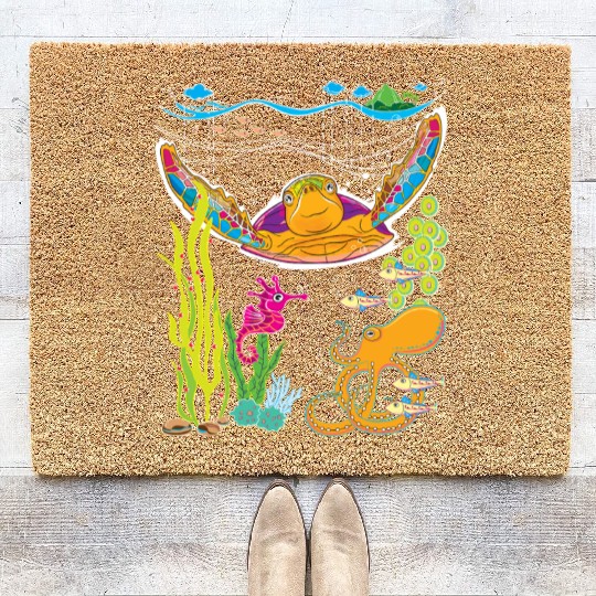Cute Hawksbill Sea Turtle Coir Doormats