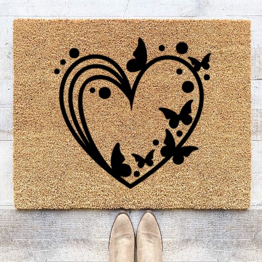 Elegant Butterfly Heart Outline Coir Doormats
