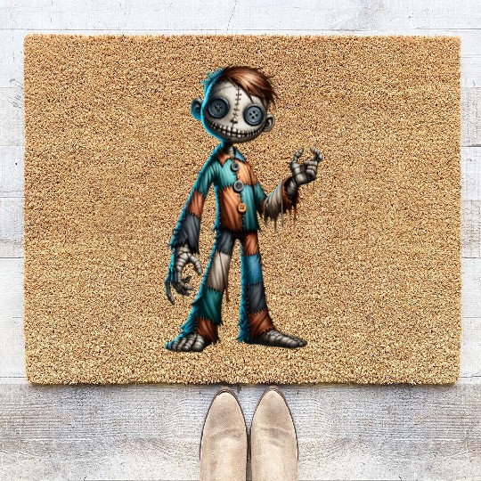 Stitched Button-Eyed Doll – Creepy Patchwork Puppe Coir Doormats