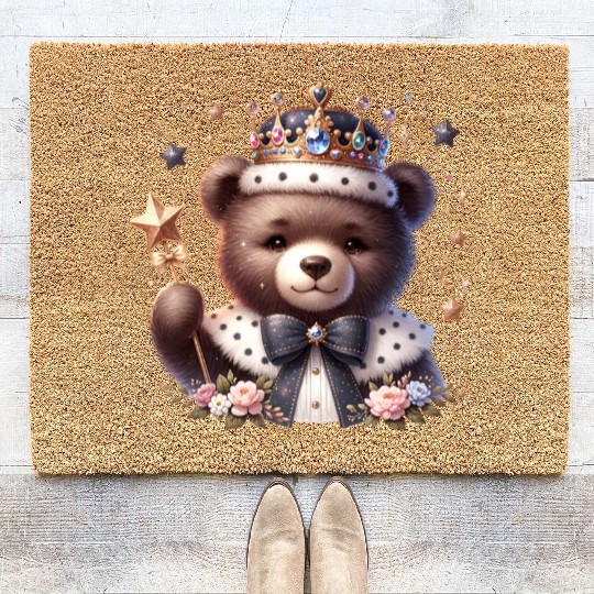 Royal Teddy Bear Magic – Crowned Cutie with Sparkl Coir Doormats