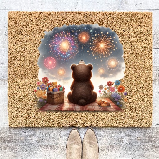 Fireworks Picnic Bear – Night Sky Celebration View Coir Doormats
