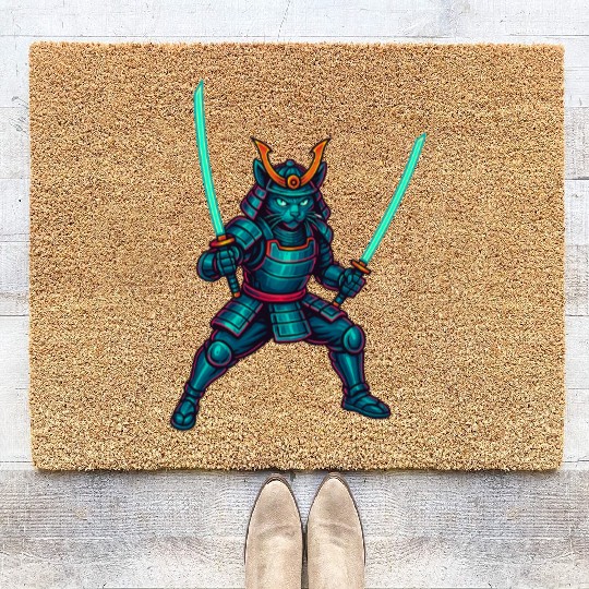Legendary Samurai Cat – Epic Warrior Design” Coir Doormats